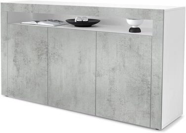 Комод Vladon Valencia, 3 двері, 1 відкрита ніша, білий матовий/авола антрацит, 155x92x40 см, Німеччина