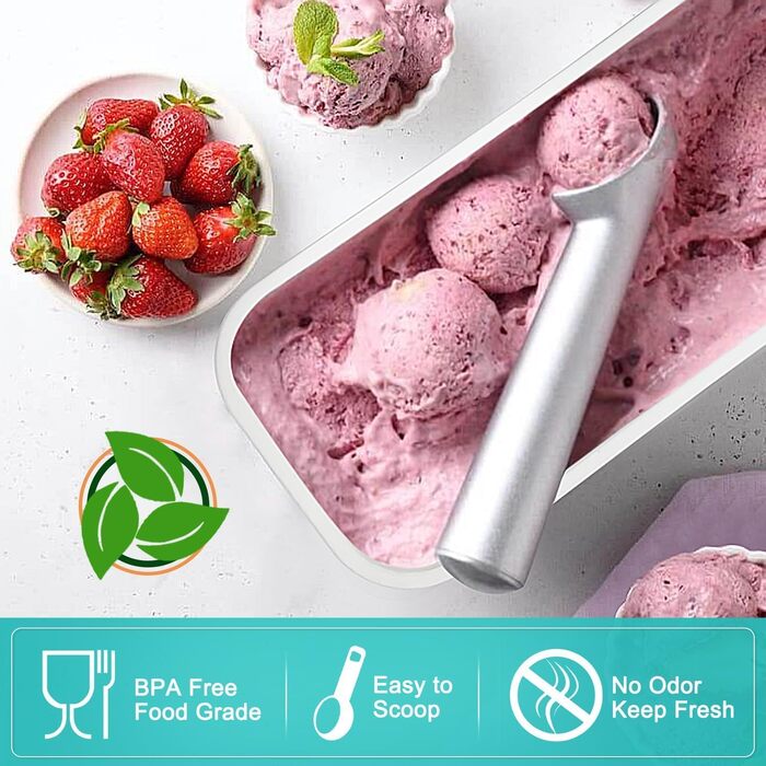 Контейнер для морозива Walfos® 1.5л, 2 шт., багаторазовий, з силіконовою кришкою, для домашнього морозива та йогурту, штабельовані