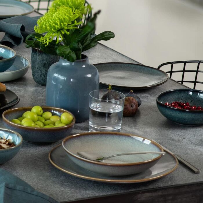 Обідні тарілки Villeroy & Boch Lave Glacé, 6 шт, 28 см, круглі, унікальна глазур, скандинавський дизайн, стонована кераміка, бірюзові
