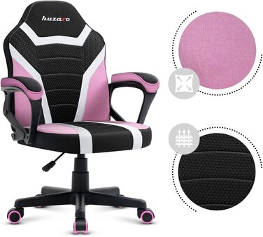 Геймерське крісло для дітей Huzaro Ranger 1.0, рожеве, ергономічне, з підлокітниками, регулюванням висоти, гумові колеса, сучасний дизайн, сітка