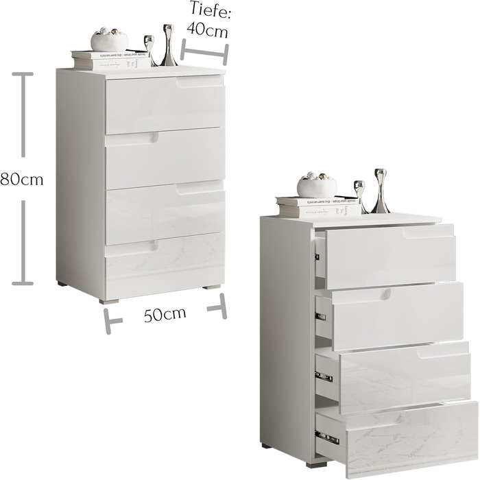 Комод Stella Trading SPICE, білий глянець, сучасний, 50x80x40 см, з великим місцем для зберігання, для вітальні