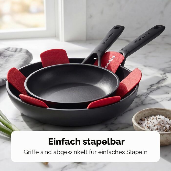 Набір сковорідок KitchenAid Classic для індукційних плит (20, 24, 28 см), керамічне антипригарне покриття без PFAS, посудомийна машина та духовка, чорний