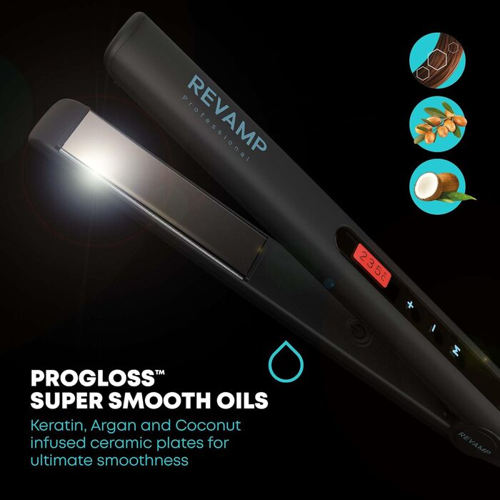 Керамічний прасочку для волосся Revamp Progloss Touch Digital з оліями, професійний випрямляч і плойка з сенсорною температурною контролю, 3 м кабель