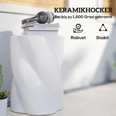 Керамічний табурет Outsunny Spiral 120 кг з навантаженням Ø33 x 45 см Атмосферостійкий садовий стілець з кришкою Табурет для квітів Табурет для ніг на відкритому повітрі Сад Патіо Балкон Білий