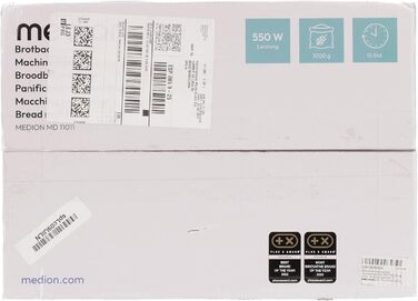 Хлібопічка MEDION MD 11011, 550 Вт, 19 програм, 1000 г, 3 рівні підсмажування, таймер, підтримка тепла