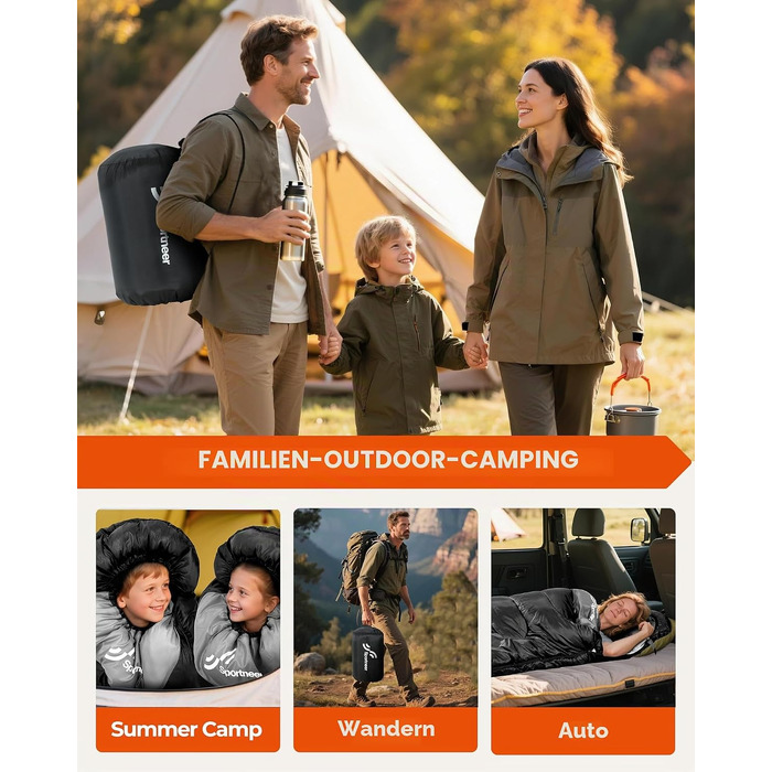 Спальний мішок Sportneer Outdoor у формі ковдри, 220x80 см, чорний, 2 кг