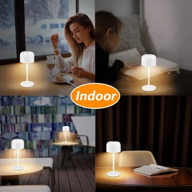 Klighten набір з 2 шт. бездротових LED настільних ламп, диміруємі, IP54, 3000-6000K, сенсорне керування, USB-C, для дому та вулиці, висота 21 см, білий колір