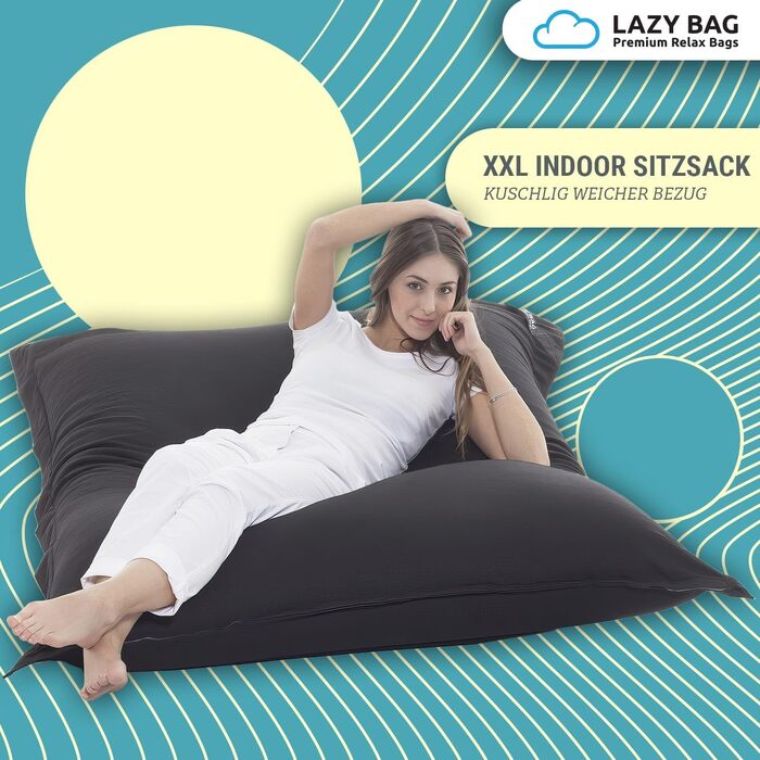 Оригінальний мішок-крісло LAZY BAG XXL 180x140 см, 400 л, бавовна, ергономічний, чорний, знімний чохол