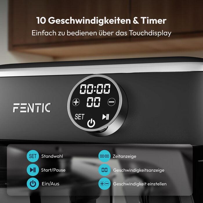 Планетарний міксер Küchenmaschine 1800W з чашею з нержавіючої сталі 7л, тістоміс для хліба та піци, 10 швидкостей з таймером, набір насадок та захистом від бризок (Чорний)