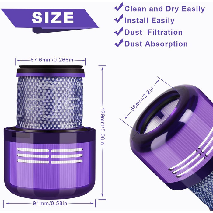 Комплект із 3 фільтрів DODUOS для Dyson V11 V15 SV14, миючий змінний фільтр з чистячою щіткою, сумісний з Absolute, Animal, Detect, Torque Drive, заміна DY-970013-02