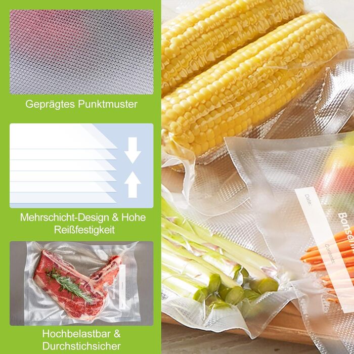 Пакети для вакууму Bonsenkitchen Profi VB3205 (150 шт., 15x25, 20x30, 28x40 см) - для харчових продуктів, Sous Vide, BPA-free