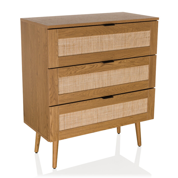Комод BOHEO K 80x40x91 см 3 шухляди ротанг плетений дуб hjh LIVING