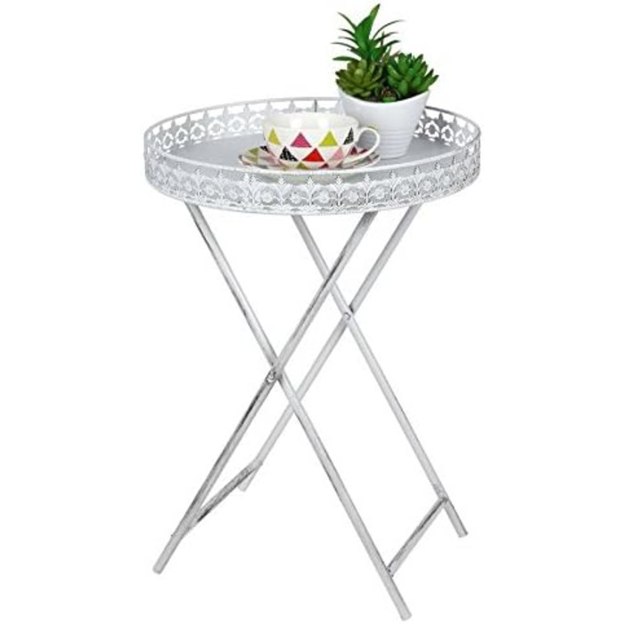 Журнальний стіл Spetebo Shabby Chic з металу, білий, антик, із знімним підносом, для вітальні, квітів