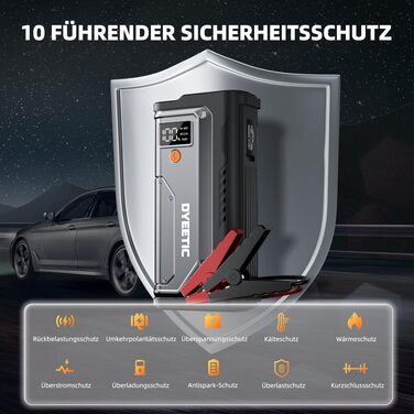 Бустер для автомобіля DYEETIC D16: пусковий зарядний пристрій Powerbank 6000A 12V для бензинових та дизельних двигунів (до 10.0Л), портативний Jump Starter з LED-ліхтарем та екраном