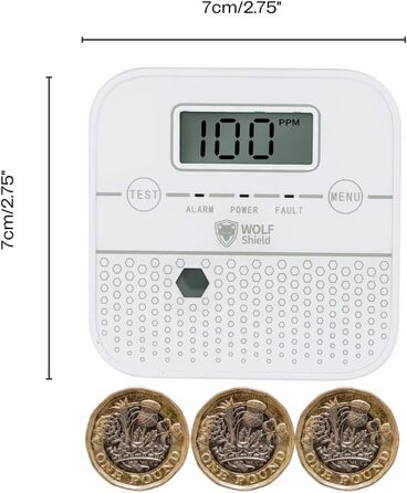 Детектор чадного газу WOLF SHIELD Mini-CO з LCD-дисплеєм та батареєю на 10 років, портативний датчик CO для дому, білий