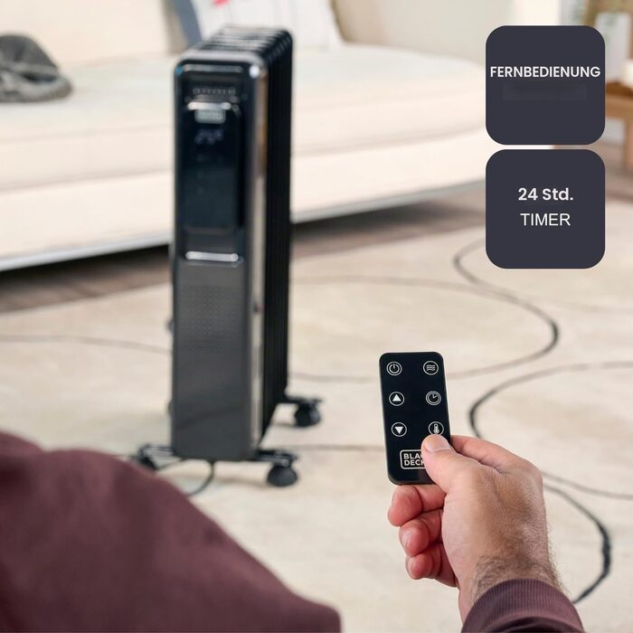Масляний радіатор BLACK+DECKER BXRA2300E, 2500 Вт, 11 секцій, з термостатом та захистом від перегріву, чорний