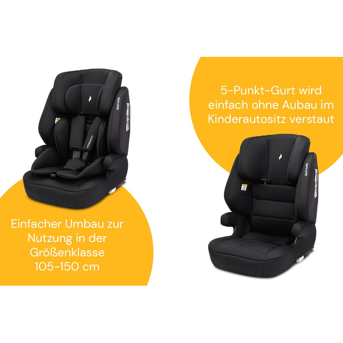 Дитяче автокрісло Osann Jazzi Isofix, з 1 року, i-Size, регульоване, чорне, для зросту 76-150 см