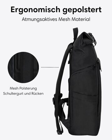 Рюкзак LARKSON No 4 Rolltop 21 л для жінок і чоловіків, з відділенням для ноутбука 16'', для університету, роботи та велосипеда, дорожній рюкзак з кріпленням на валізу