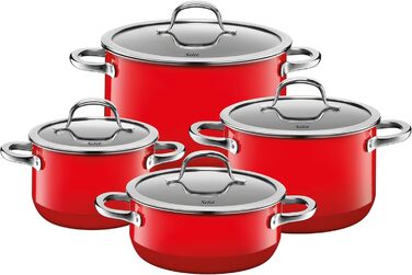 Набір каструль Silit Passion Red 4 предмети, силарганова кераміка, з жаровнею та скляними кришками, для індукції, червоний