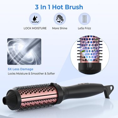 UKLISS Hairstyler 5 в 1: Фен-щітка, плойка, насадки для об'єму та вирівнювання (Рожеве золото)