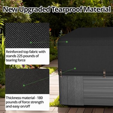 Зміцнений чохол для гідромасажного джакузі Whirlpool (квадратний), 216 x 216 см, водонепроникний та стійкий до розривів (1000N), чорний