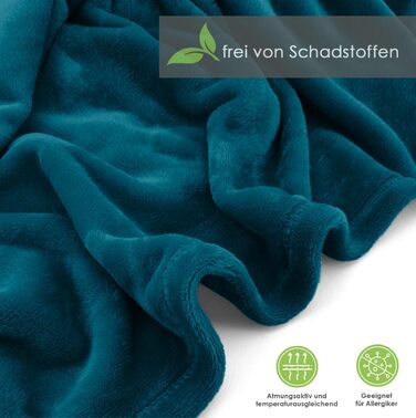 Плед флісовий Heimtexland Super Soft XXL 220x240 см, фланель, теплий, без ворсу, сертифікат OEKO-TEX, темно-петрольний смарагдовий