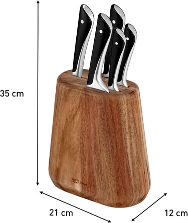 Набір кухонних ножів Jamie Oliver від Tefal з підставкою, 6 предметів: кухонний, сантоку, для хліба, універсальний та ніж для чищення, сталь з криозагартуванням, блок з акації, коричневий, K267S556