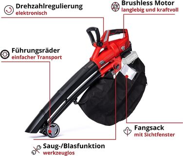 Einhell GE-CL 36 Li E-Solo Акумуляторний пилосос-повітродувка Power X-Change (2x18V, 210 км/год, безщітковий мотор, 45л мішок, ремінь, без акумулятора та зарядного пристрою)