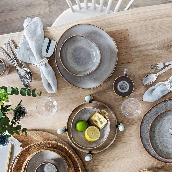 Сервіз Villeroy & Boch Lave Beige 12 предметів: тарілки 28 см і супові миски 21 см на 6 персон, стійке до подряпин, стоновий посуд, бежевий