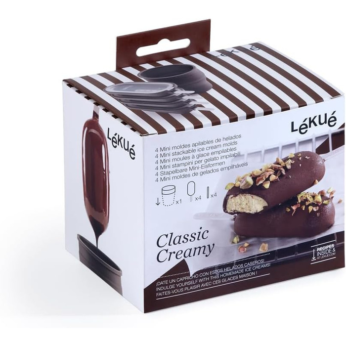 Набір Lékué для морозива Creamy (4 форми + контейнер), коричневий
