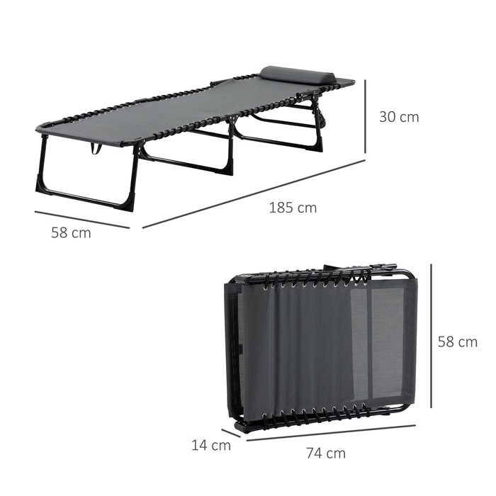 Складний садовий шезлонг Outsuuny Sun Lounger з подушкою, бічна кишеня, шезлонг з регульованою спинкою в 5 напрямках, стійкий до погодних умов шезлонг для кемпінгу з навантаженням до 120 кг, для садового пляжного басейну, сірий
