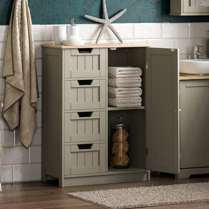 Шафа для ванної Bath Vida Priano з 4 ящиками і дверцятами, сірий, 81х60х30 см, деревостружкова плита