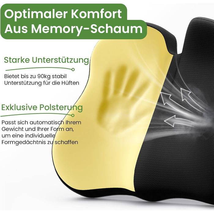 Подушка ортопедична з піни Memory Foam для офісного крісла, дому та авто, чорна. Комфортне сидіння, антиковзкий низ.