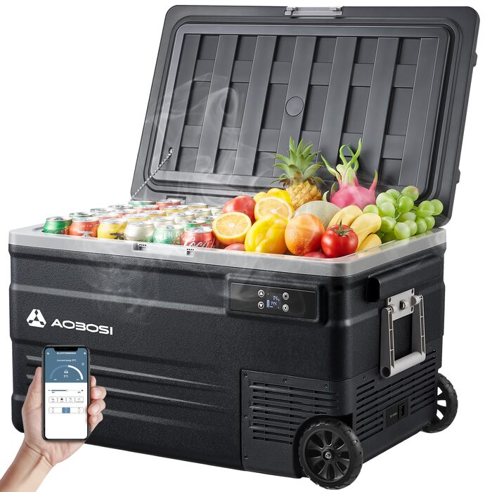 Автомобільний компресорний холодильник AAOBOSI 74L з Wi-Fi, LED, 12/24V/220V для кемпінгу, подорожей, авто, човна