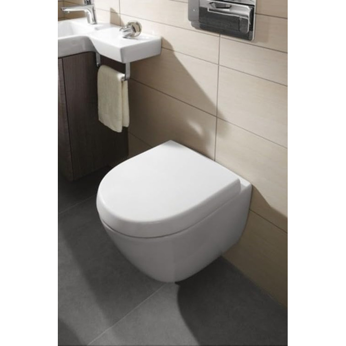 Сидіння для унітазу Villeroy & Boch Subway 2.0 Compact D-Form, білий альпійський глянцевий, з мікроліфтом, Duroplast, 9M68S101