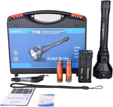 Ліхтарик TrustFire T70 LED, 2300 люмен, акумуляторний, тактичний, надяскравий, 1000 м, IPX8, 5 режимів, для полювання, кемпінгу, надзвичайних ситуацій, чорний