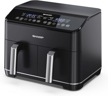 Аерофритюрниця SHARP AF-GD82AE-B з двома відсіками по 4 л, сенсорне керування, 12 програм, 1800 Вт, чорна, приготування без олії