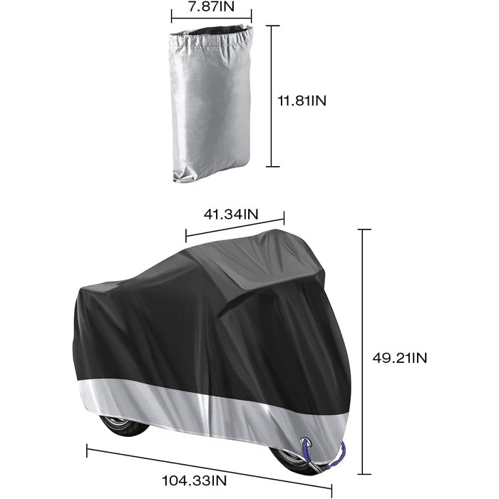 Моточохол водонепроникний 3XL 265x105x125 см, захисний тент для мотоцикла Harley-Davidson, Suzuki, Yamaha, 210D Оксфорд, для вулиці, проти подряпин, сріблястий