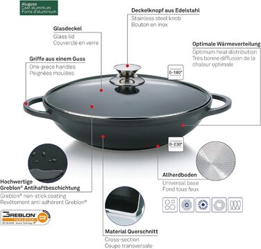 Wok Kela 15157 з жаростійкою кришкою, 4 л, алюмінієвий литий, для індукції, 32 см, Kerros