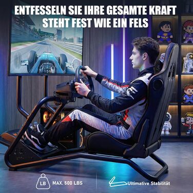 Ігровий симулятор GTPLAYER Simulator Cockpit: стійка для керма з 3D-стереодинаміками, тримачем для монітора, педалей та важеля КПП, регульована, чорна