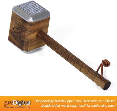 Кухонний молоток для м’яса Thor Mjölnir getDigital, акація, алюміній, з рунами