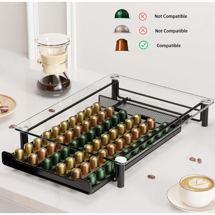 Організатор для капсул Nespresso Sevenline: тримач для 60 капсул, кришталеве скло, органайзер для кухні