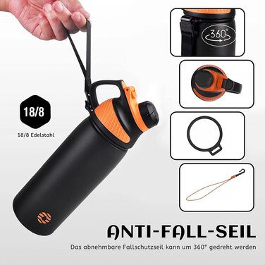 Спортивна термопляшка Fjbottle з нержавіючої сталі з магнітною кришкою, герметична та без BPA, для води та газованих напоїв, чорна, 400 мл