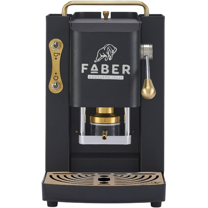 Кавомашина FABER Deluxe 3.0 ESE 44мм, чорна: професійна кавоварка з електроклапаном, скляним резервуаром 1л та латунним пресом для кавових таблеток