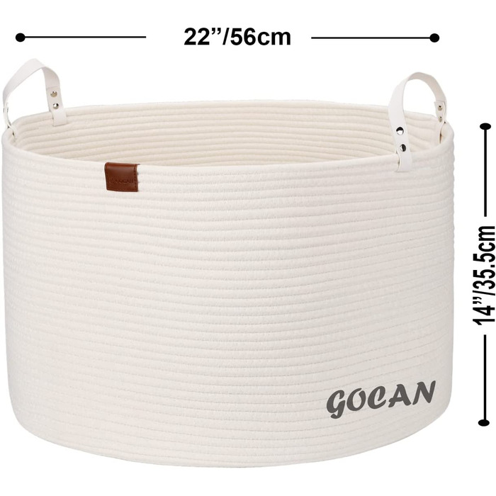 Великий кошик для білизни та іграшок GOCAN XXXL, бавовняний, з ручками, 55×35 см, кремовий, для зберігання у вітальні