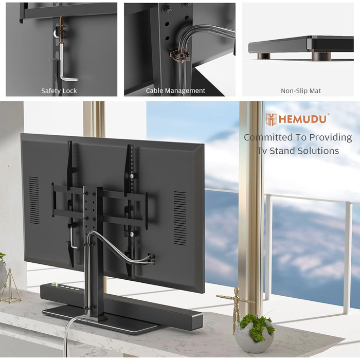 Універсальна підставка для телевізора 27-55" LCD/LED, 9 рівнів регулювання висоти, загартоване скло, кабель-менеджмент, VESA 400x400, HT08B-001