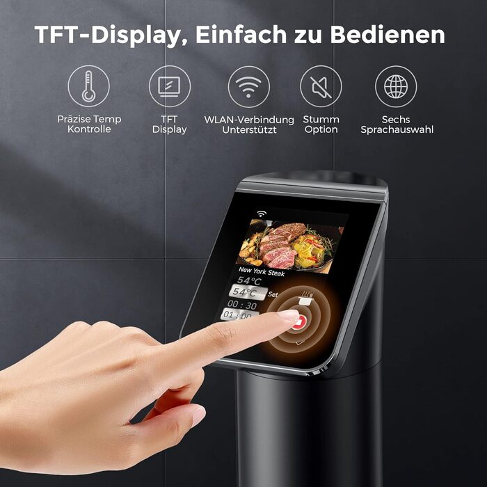 KitchenBoss Sous Vide Garer G330: Точний приготування їжі за низькою температурою з Wi-Fi, IPX7, TFT-дисплеєм та таймером