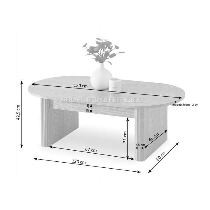Журкавий стіл Mebel-Partner овальний, 120 x 60 x 42,5 см, колір дуб
