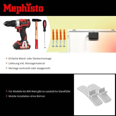 Інфрачервона електронагрівач Mephisto 800Вт для стін і стелі з WiFi, термостатом, пультом, енергоощадна, комплект для монтажу