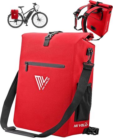 Велосумка MIVELO для багажника 3в1: рюкзак, сумка через плече, водонепроникна, без ПВХ, з відділенням для ноутбука, червона